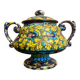 Sweet box with handles, antique caltagirone polychrome ceramic.