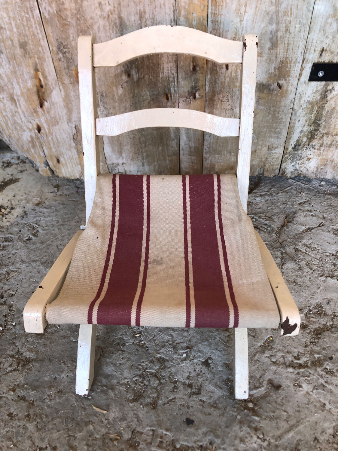 Chaise pliante enfant bebe bois et assise tissu vintage