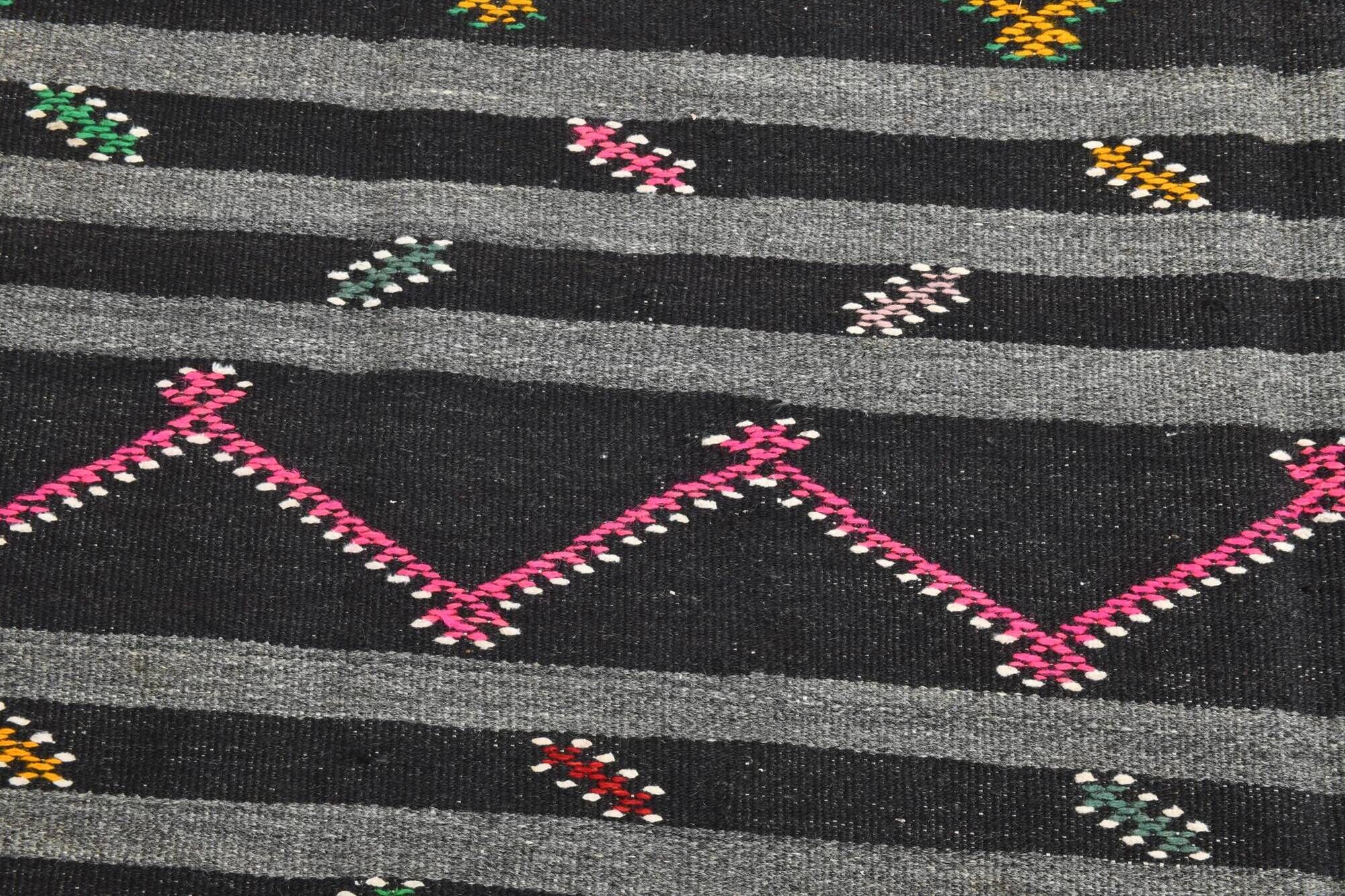 8x11 Black Gray Oversize Kilim Rug, 235x337Cm