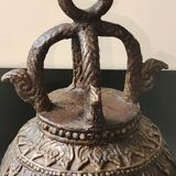 Cloche de temple antique/décor lord ganesh feng-shui. en bronze patiné brune