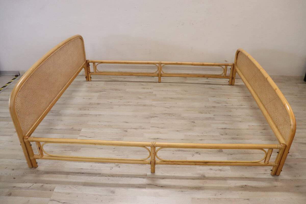 Bamboo and Vienna Straw Double Bed, 1980s