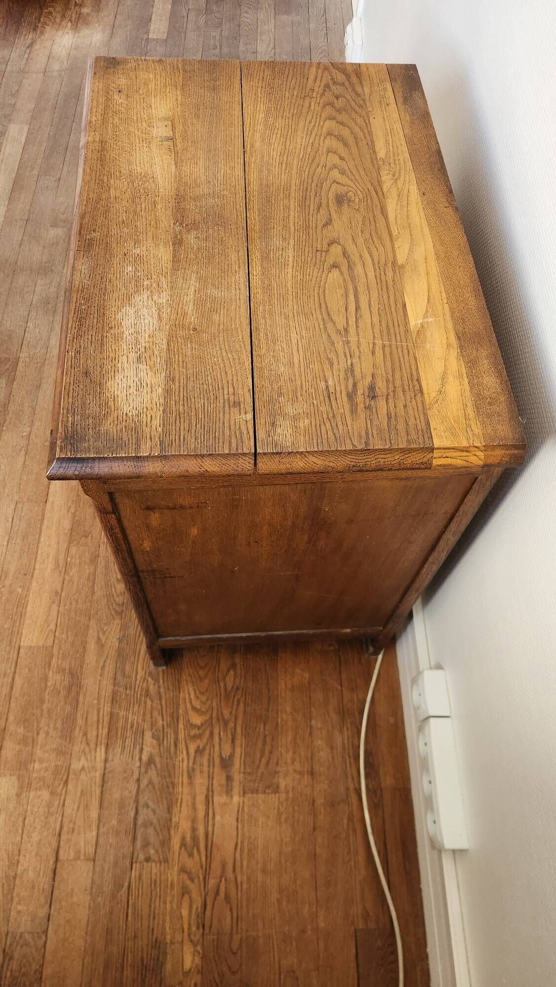 Beautiful old wooden furniture with three drawers.