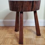 Brutalist side table in tripod solid wood