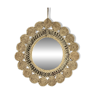 Vintage woven alfa mirror 1960 Diam 60 cm