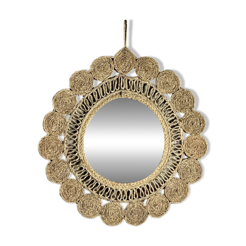 Miroir en alfa tréssé vintage 1960 Diam 60 cm