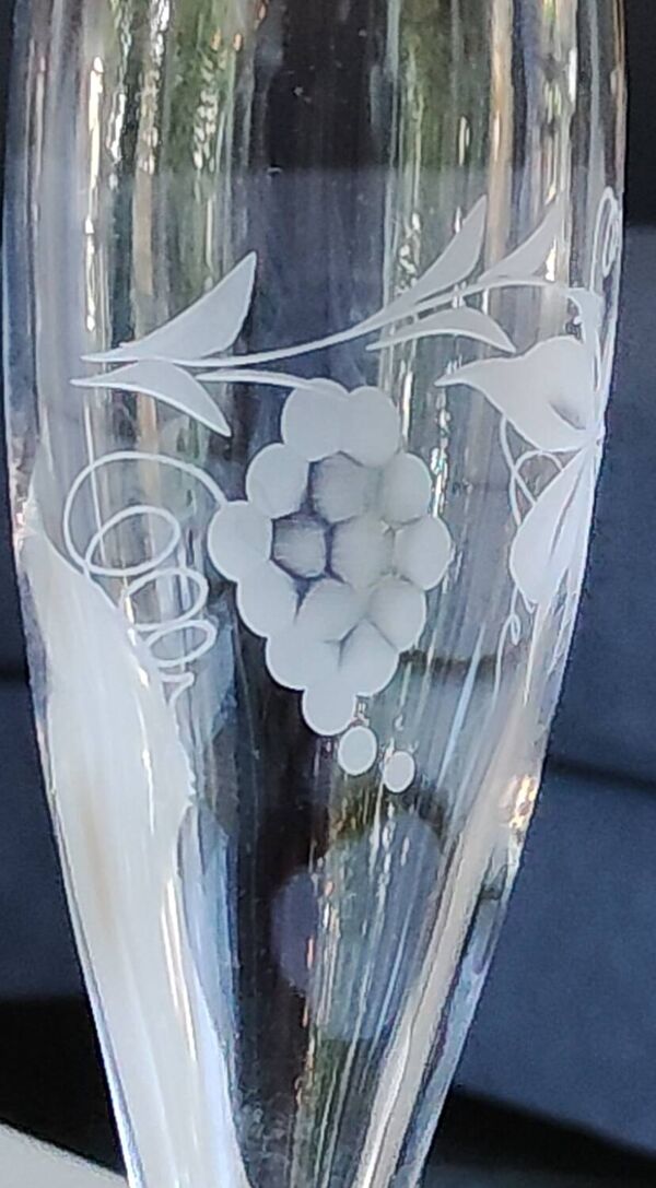 Lot 5 Grandes Flûtes Champagne en cristal Motifs Sarments Vigne 23,5cm