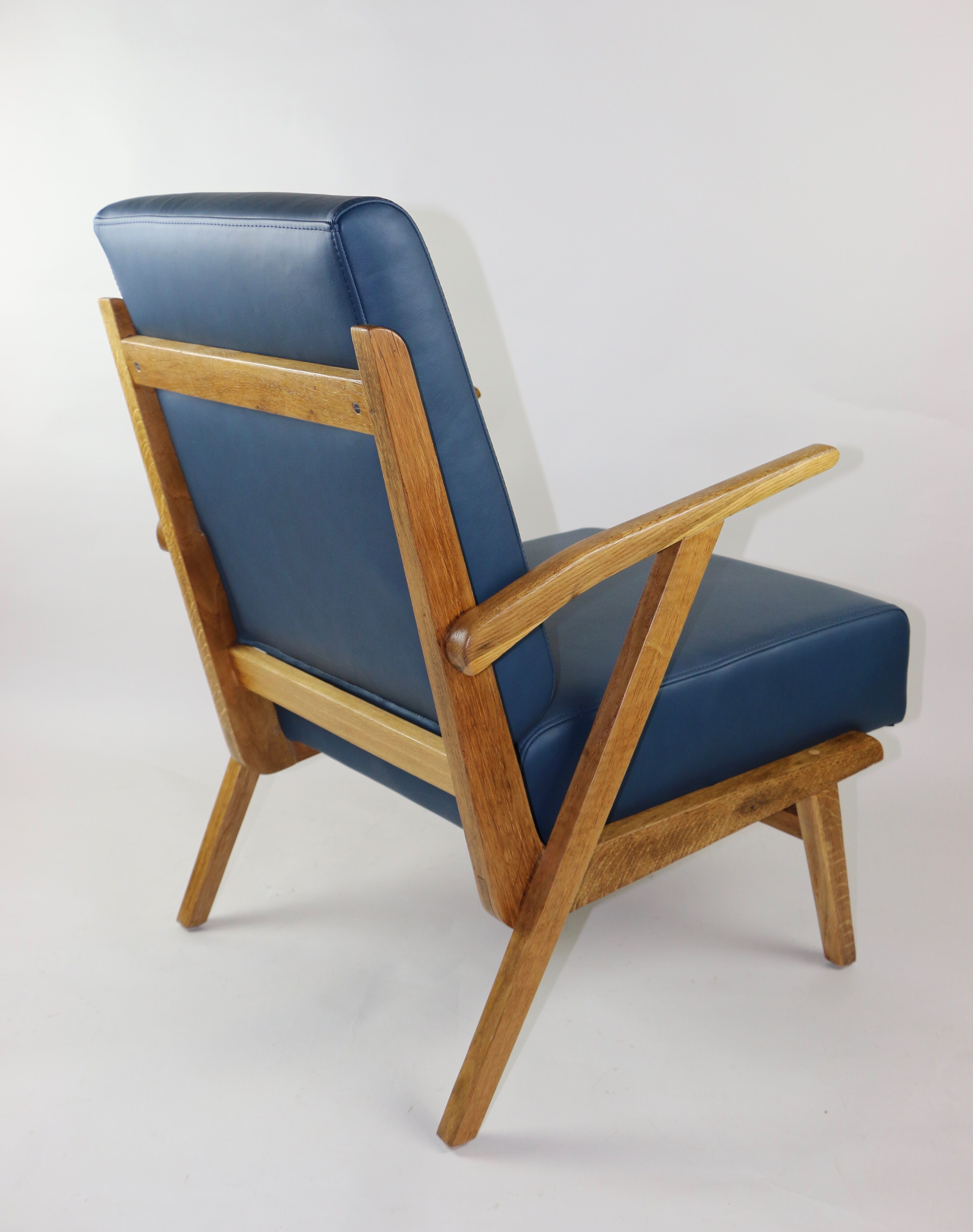 Fauteuil en cuir bleu des années 1970