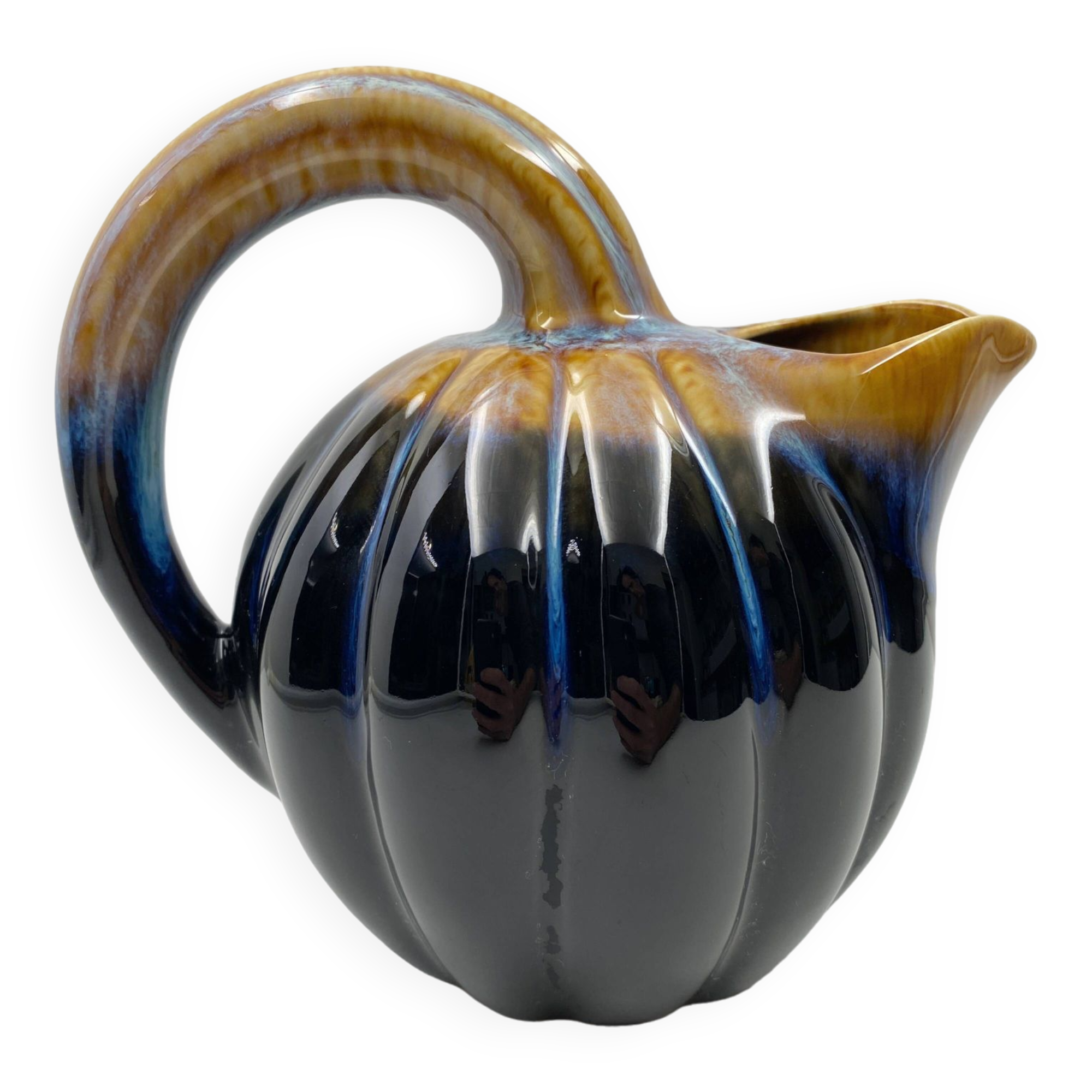 Pitcher Vintage jug in brown and blue ceramic in the shape of a melon