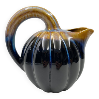 Pitcher Vintage jug in brown and blue ceramic in the shape of a melon
