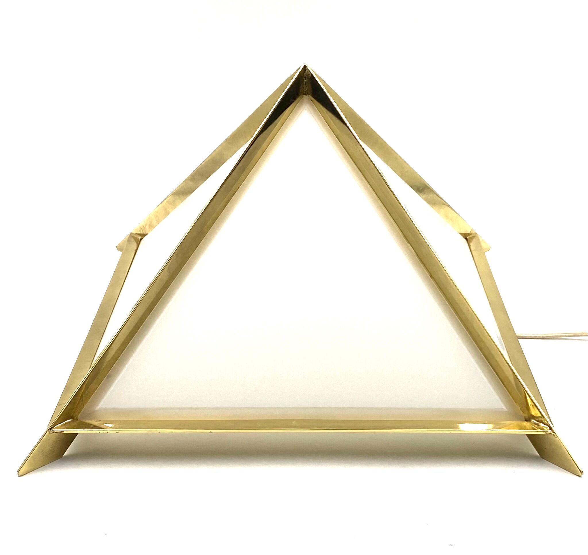Golden brass Pyramidal table lamp, Christos, Italy 1970