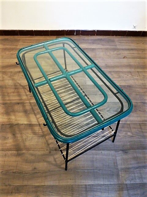Table basse en rotin, métal et corde 1960