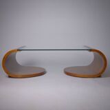 c. 1980 - Sculptural coffee table in walnut and tempered glass - France