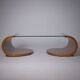 c. 1980 - Sculptural coffee table in walnut and tempered glass - France
