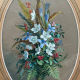 Gouache painting "Fleurs des champs" signed by Oscar HUGUENIN (1842-1903)