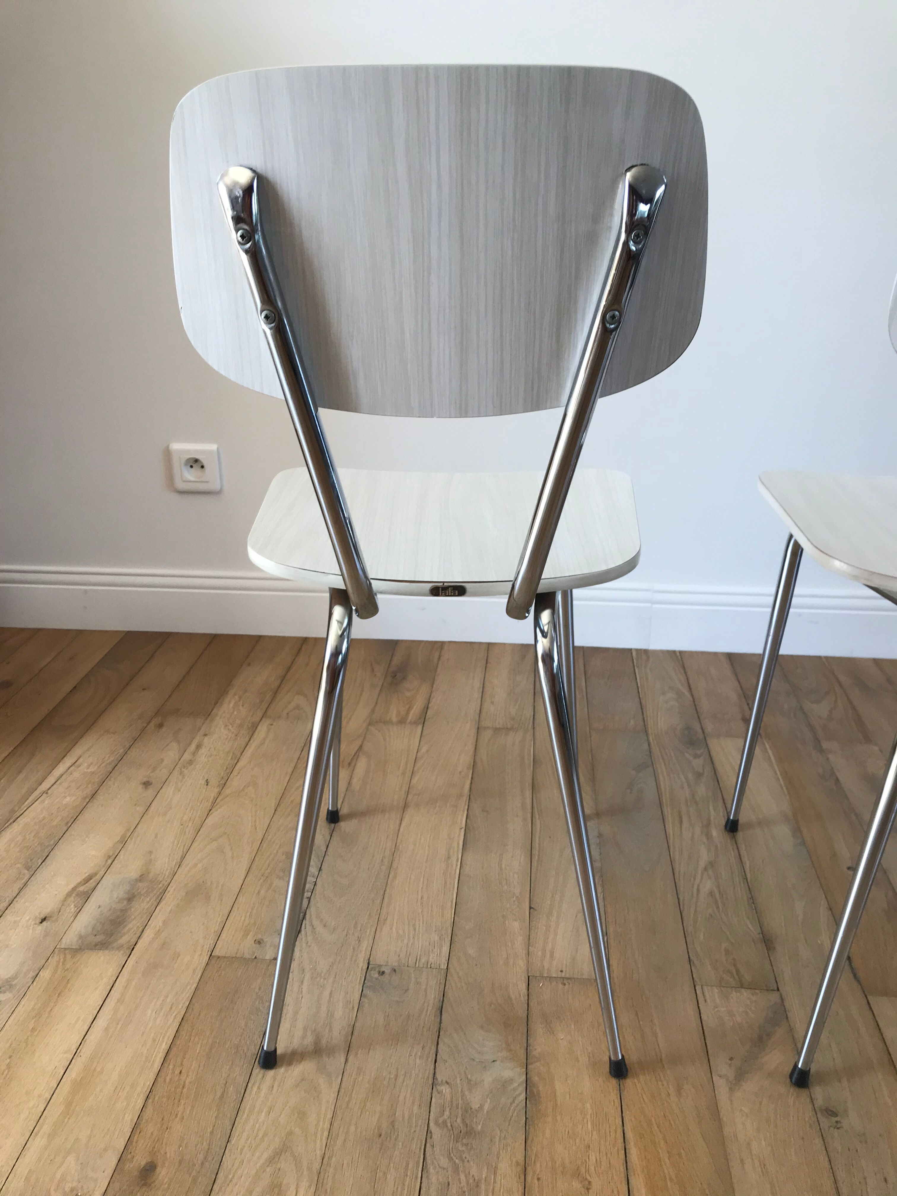 Pair of white Formica chairs 70s
