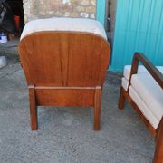 Pair of Art Deco brown and cream chairs in cherry wood and fabric, 1930s.