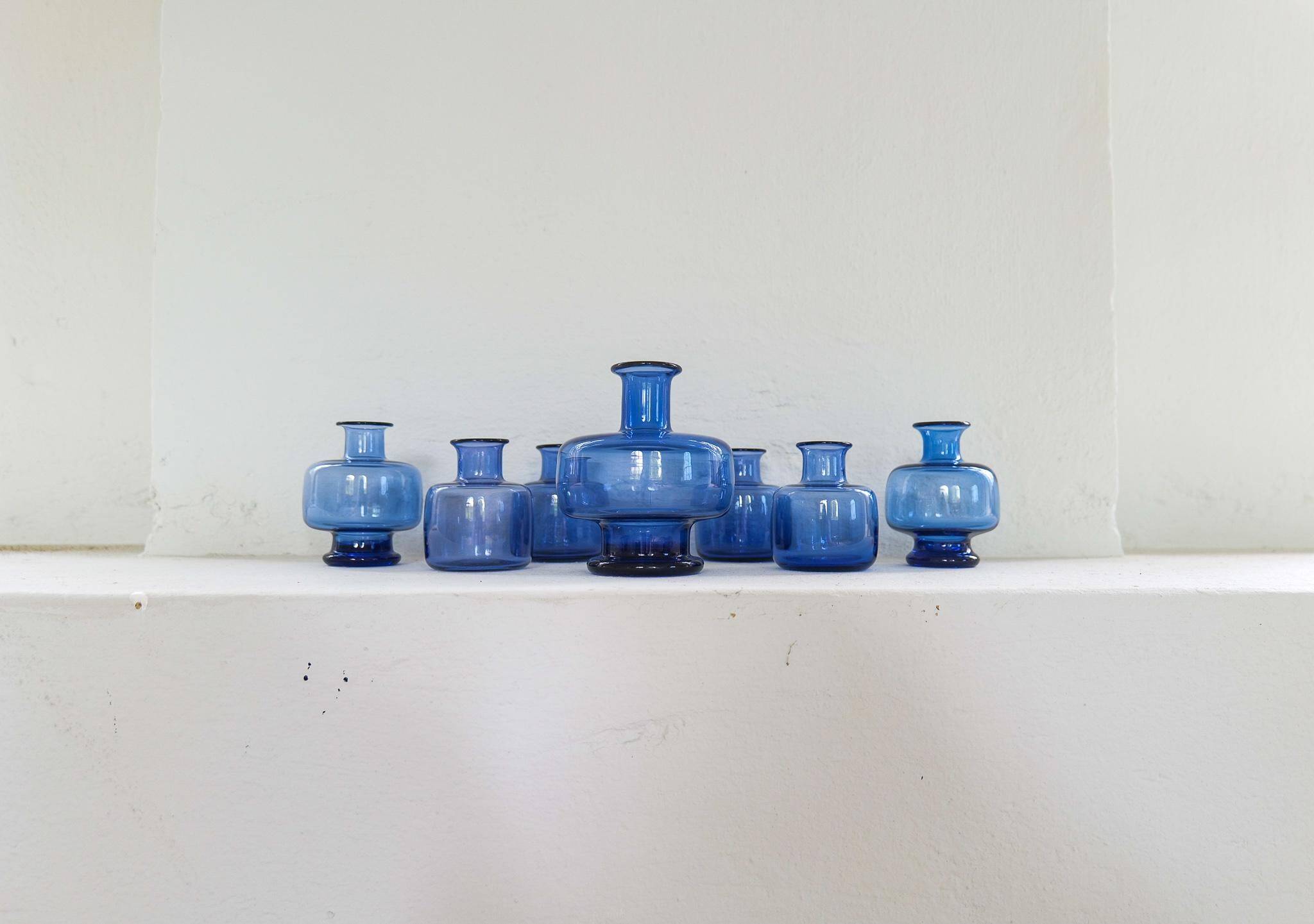 7 vases midcentury modern par Per Lutken pour Holmegaard, Danemark
