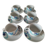 6 vintage cups and 6 saucers with blue cloud decoration by Chriss G.