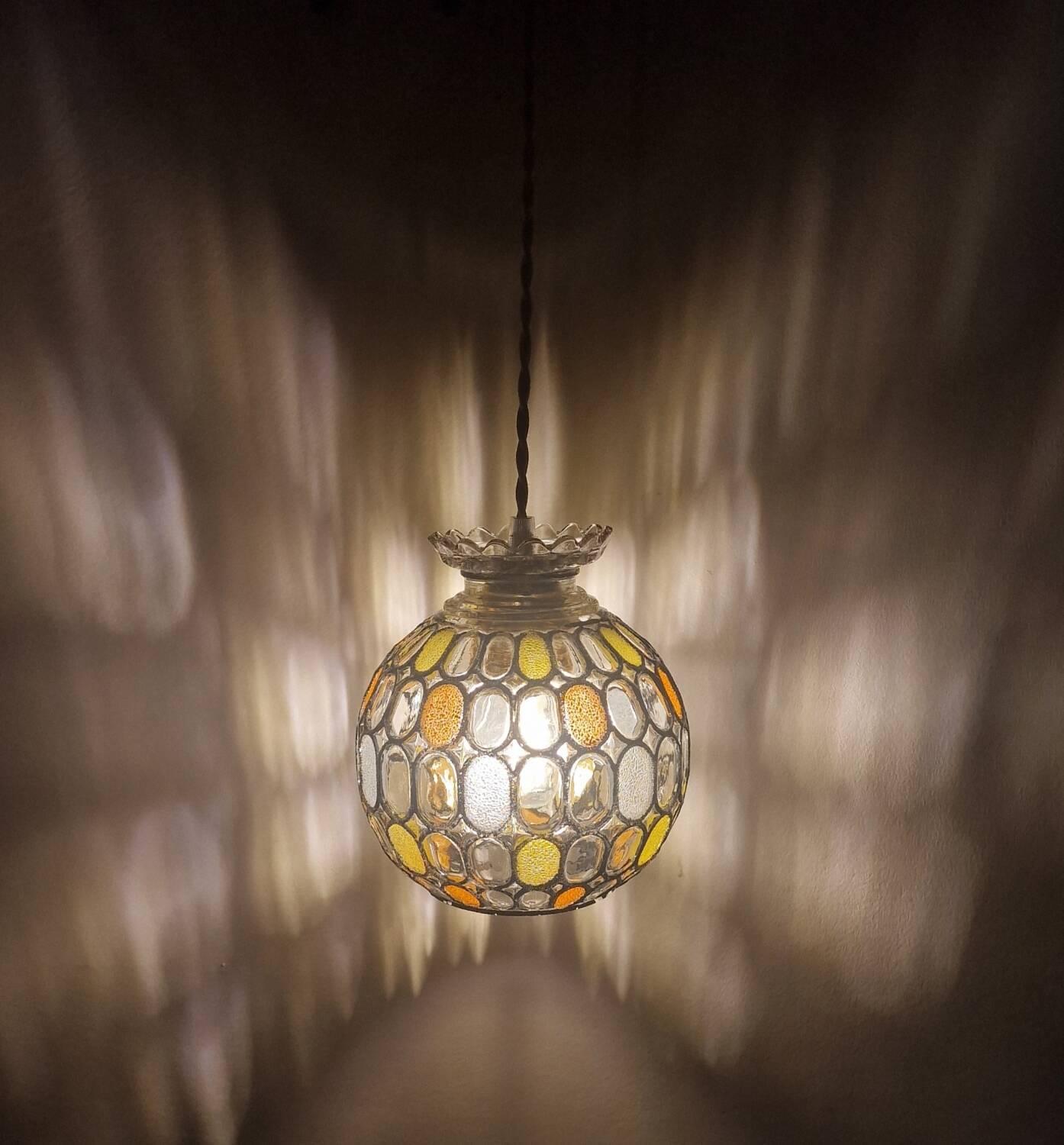 Vintage globe pendant light with stained glass effect