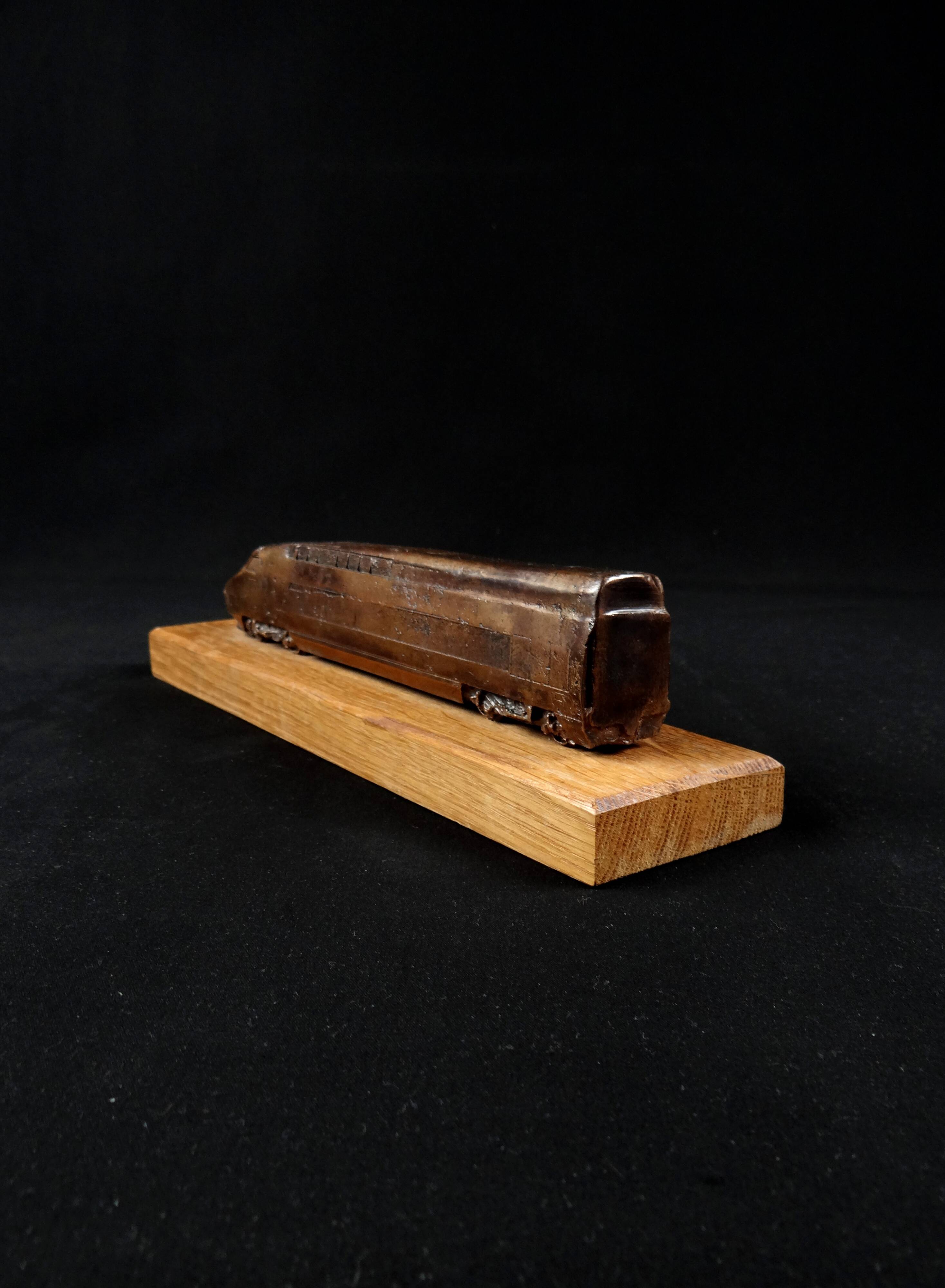 Bronze TGV on a wooden base, scale model of the TGV Sud-Est from the 1980s