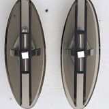 Pair of elliptical italian wall lamps in smoked glass and chrome veca