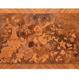 Louis XVI style half-moon marble marquetry sideboard