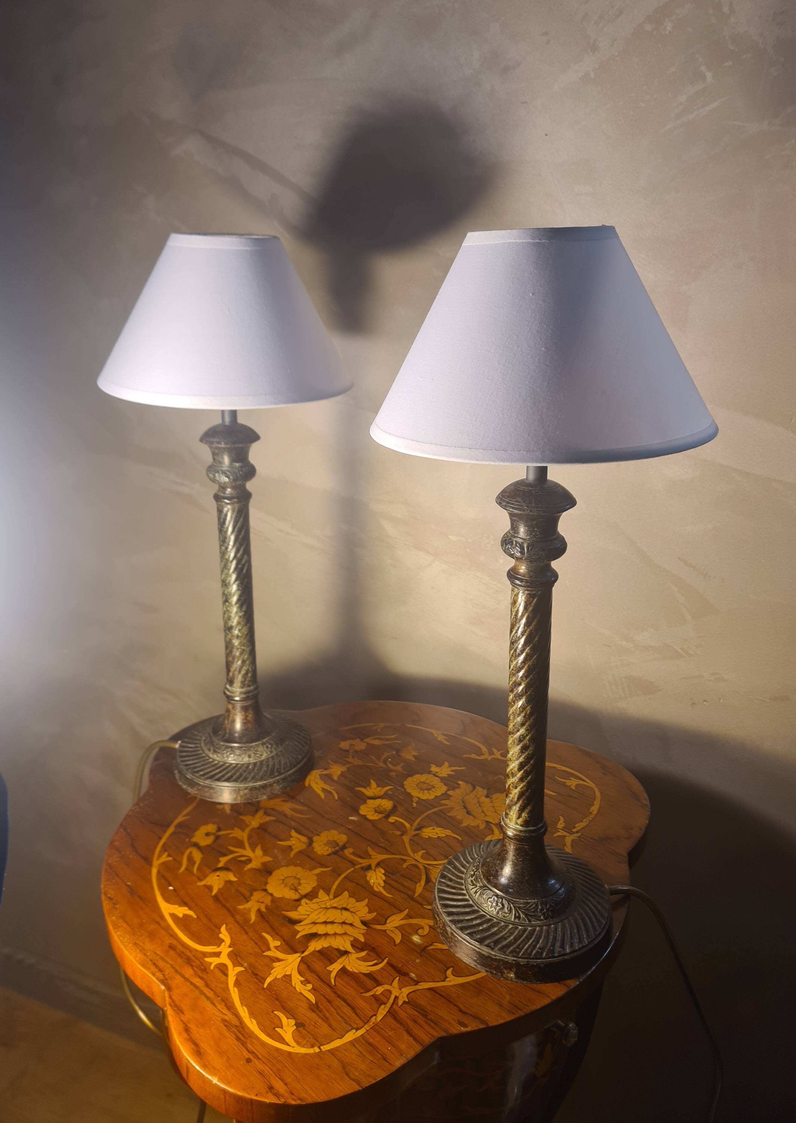 paire de lampes de chevet acier patiné 47x20 elec ok abat jour neuf tres be