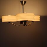 Art Deco Chrome and Pink Glass Chandelier, 1930's, Czechoslovakia