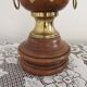 Turned wooden floor lamp with label and golden handles 1852
