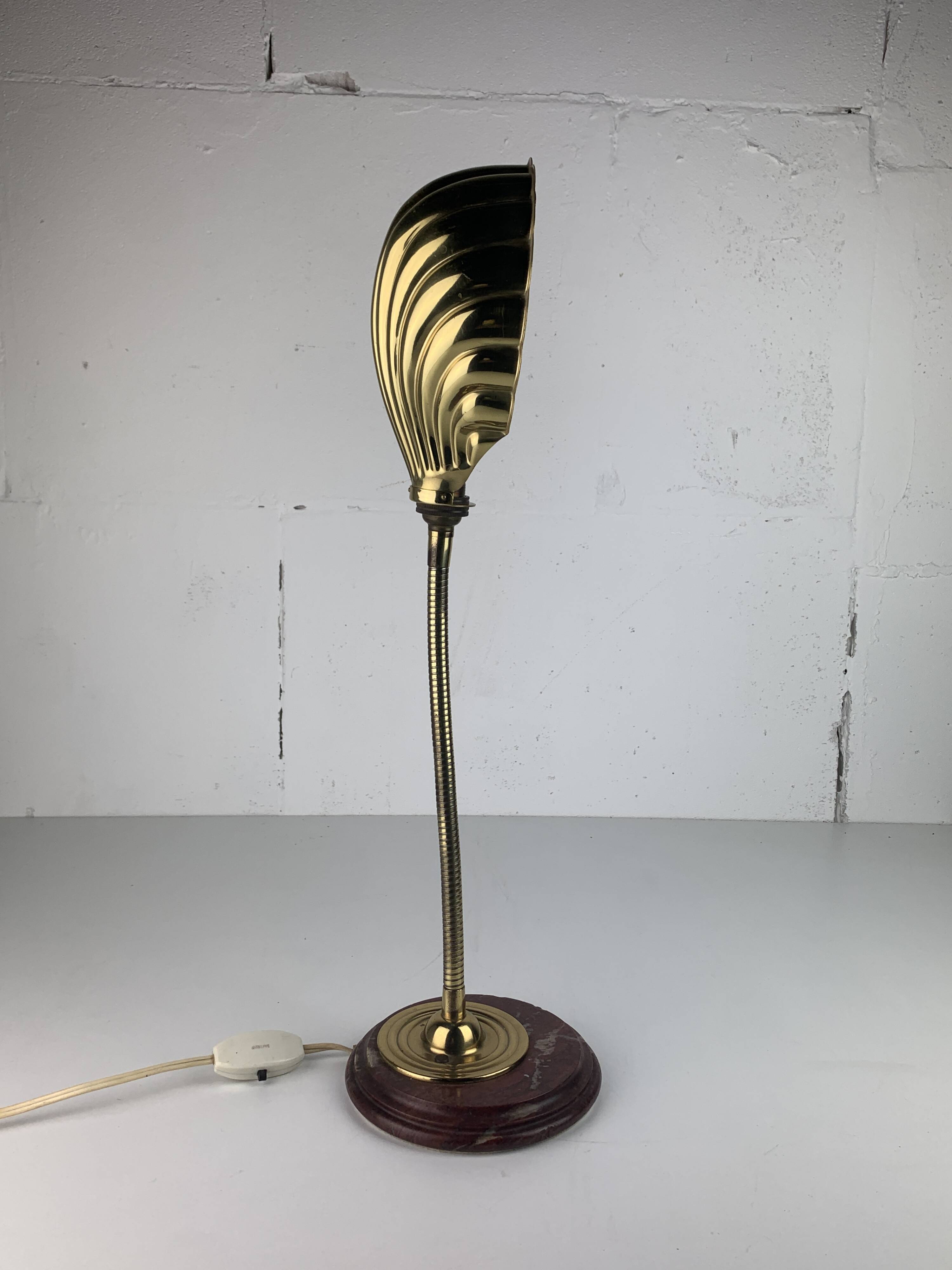 Midcentury brass gooseneck clam shell desk lamp