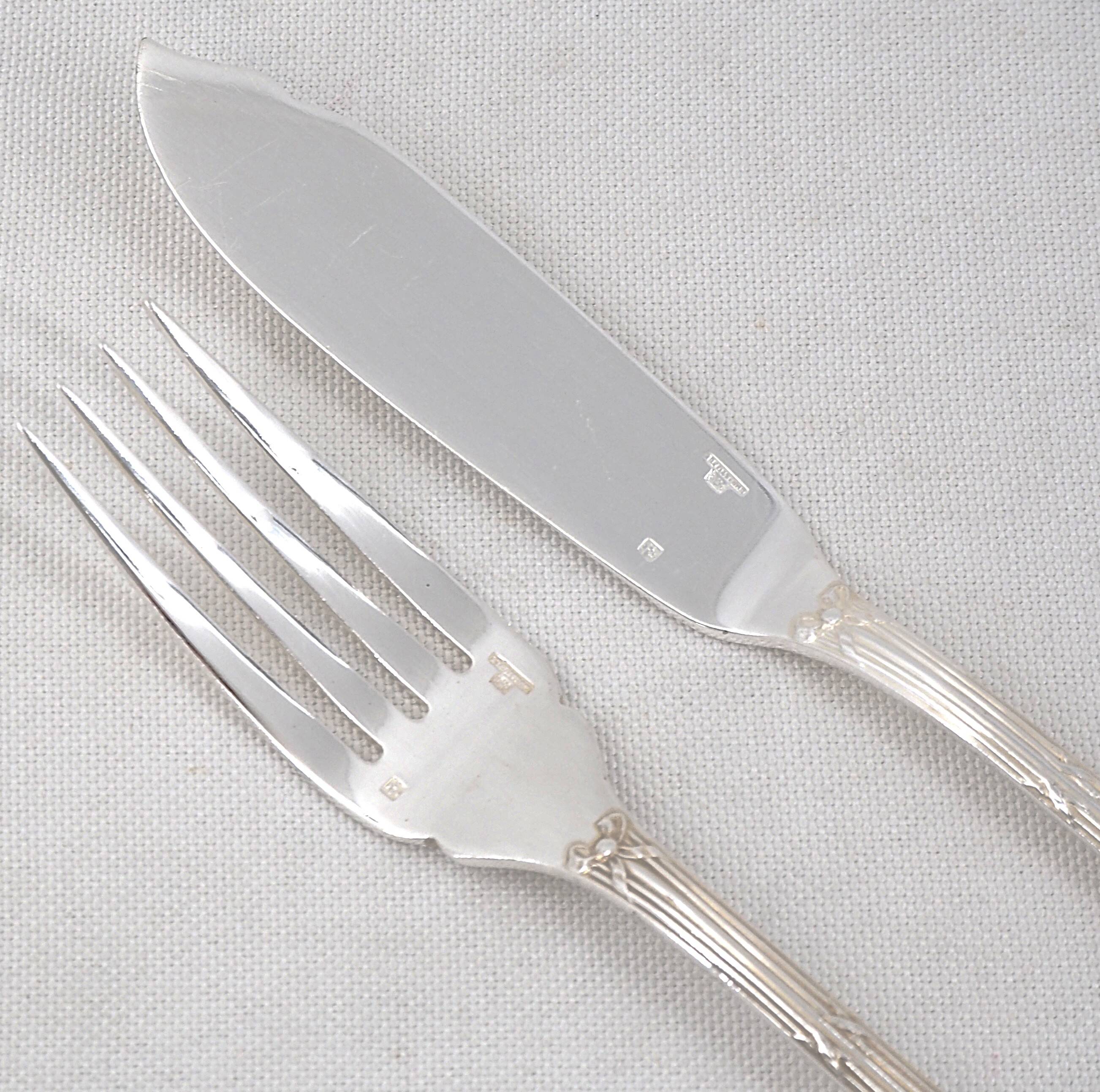 Christofle Ruban 12 fish cutlery sets 24 pieces silver-plated excellent condition