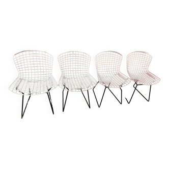 Vintage black and white Wire chair by Harry Bertoia - Knoll 1960s