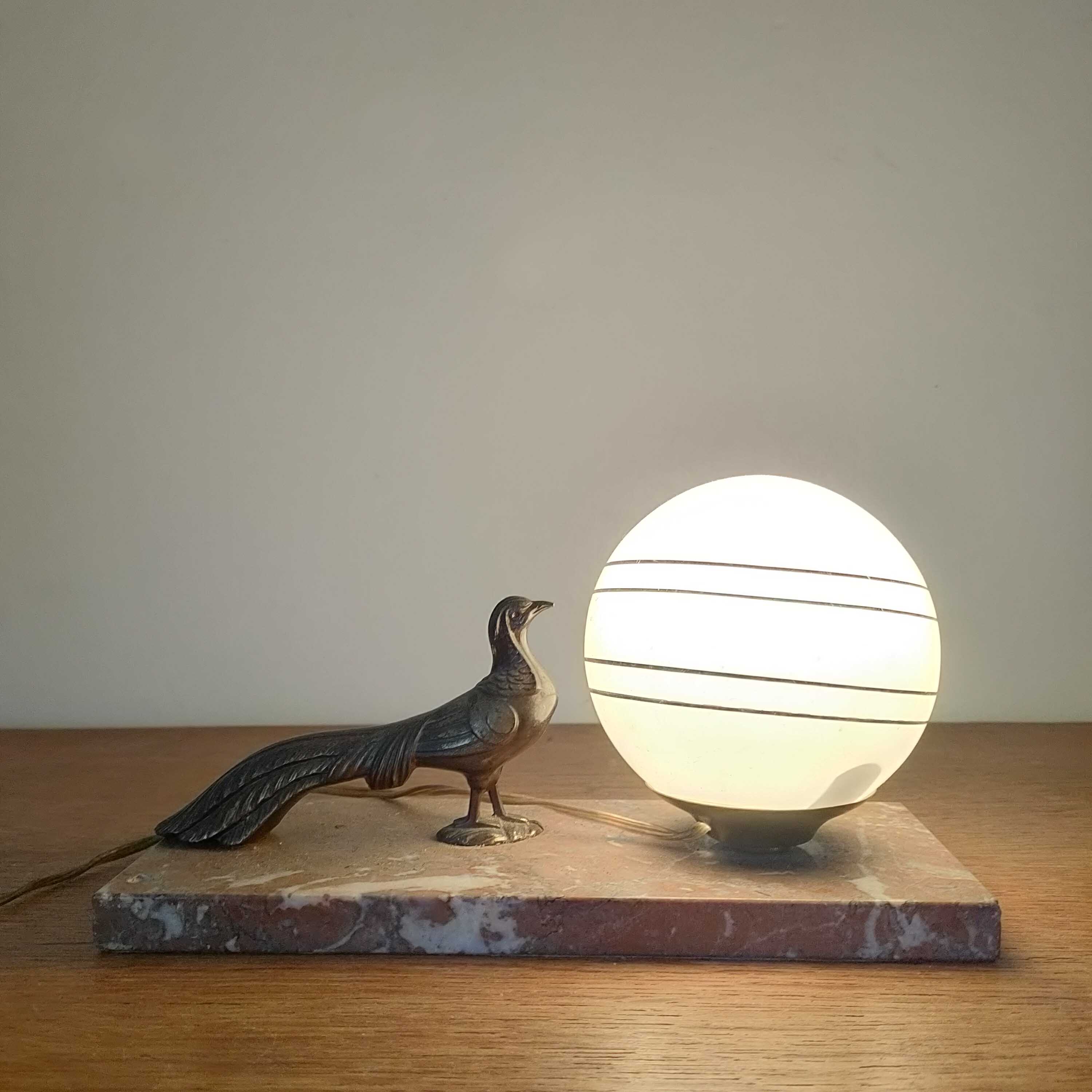 Art deco lamp bird and glass globe