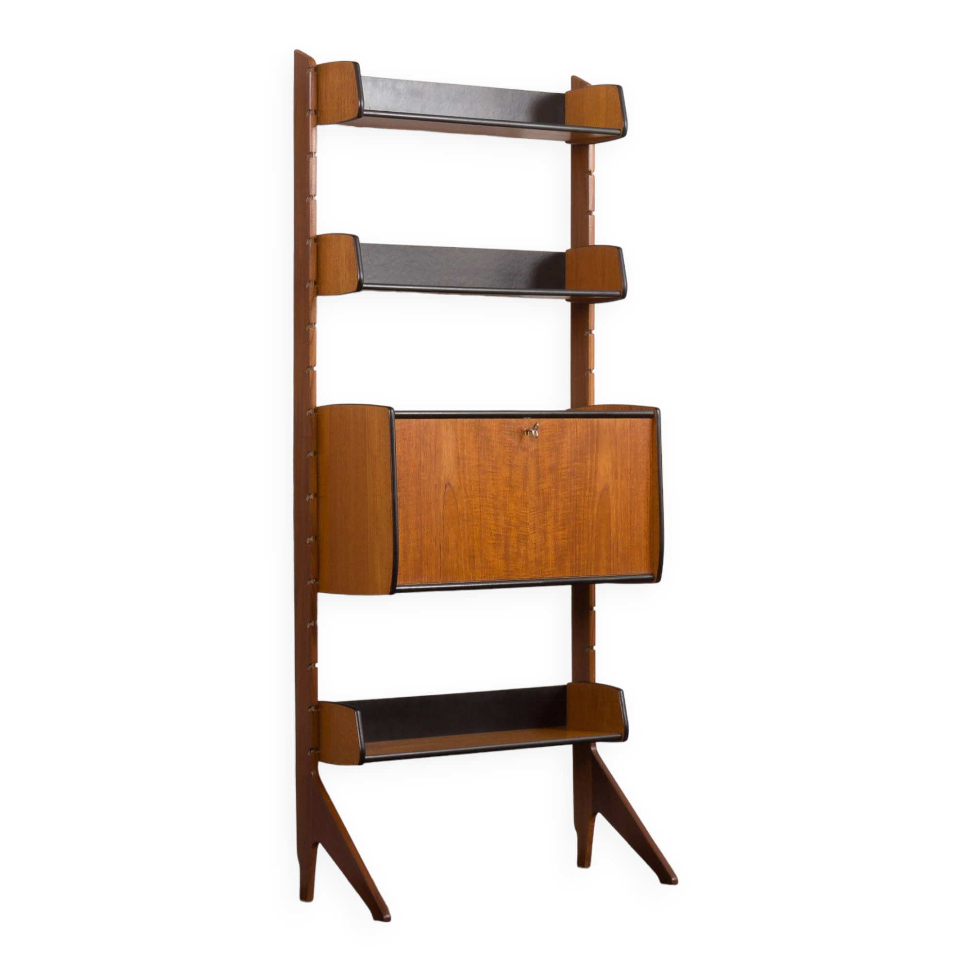 Scandinavian free standing vertical bookcase with a secrtetaire or home office wall unit model Ergo,