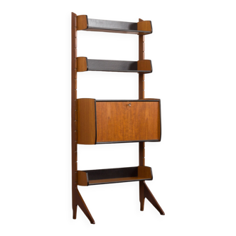 Scandinavian free standing vertical bookcase with a secrtetaire or home office wall unit model Ergo,