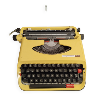 Vintage yellow portable typewriter, functional, Nogamatic 600, new ribbon