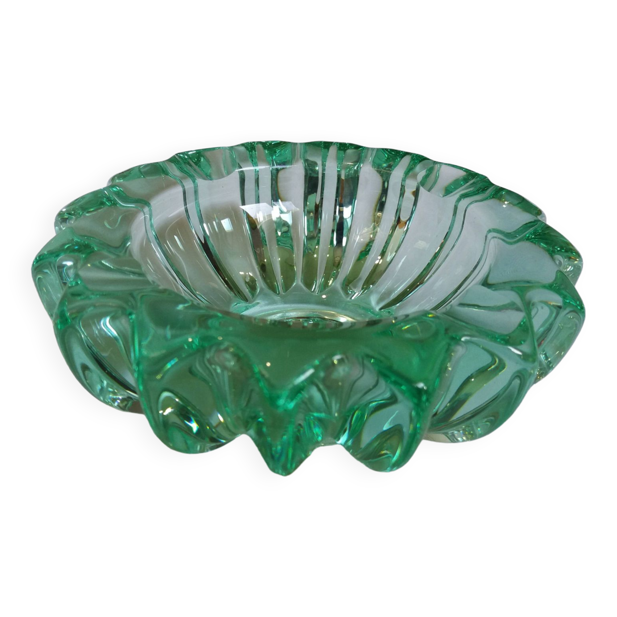 Pierre D'avesn green crystal ashtray, Art Deco