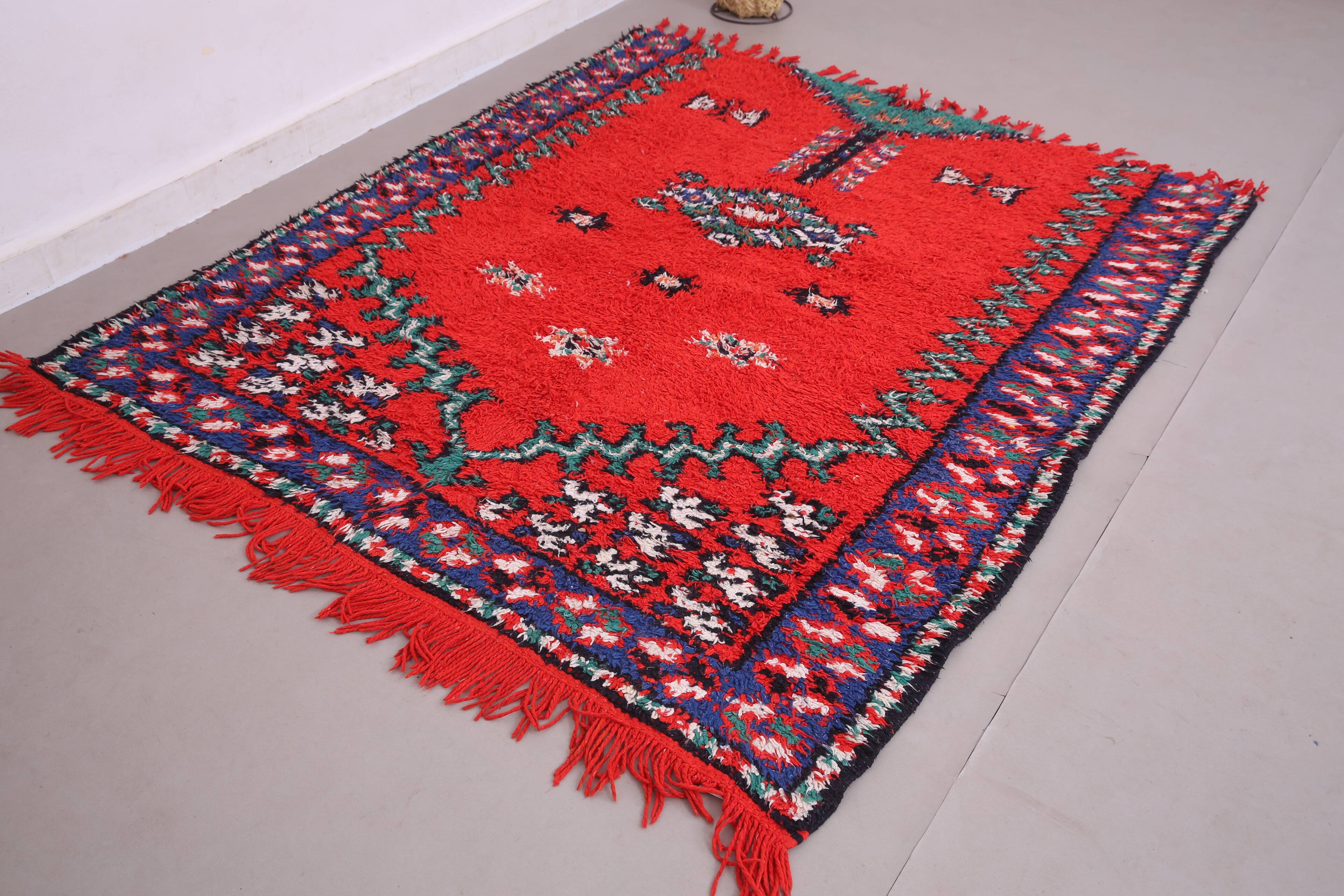 Red Vintage Moroccan Rug 167 x 190 cm - Berber Wool Rug - Handmade Rug Boho