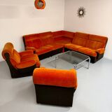 Modular vintage orange corner sofa, 1970s pop design.