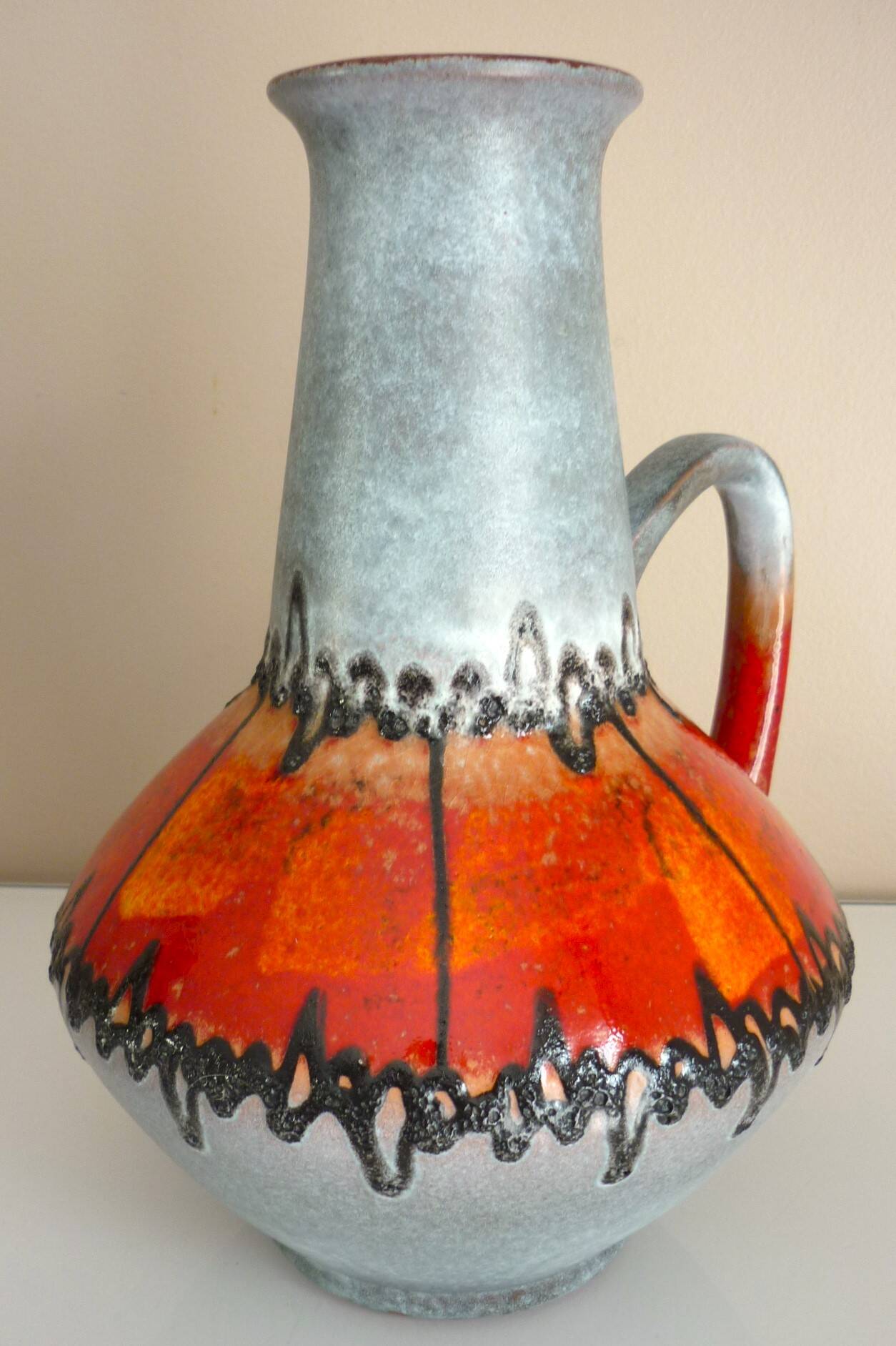 Enameled ceramic pitcher vase, Carstens West Germany, 60s/70s design