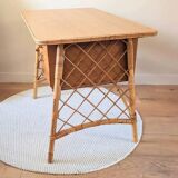 Vintage wood and rattan desk by L. Sognot