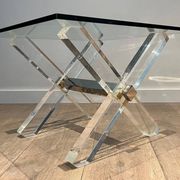 Paire de Bouts de Canapé en Plexiglass et Chrome à Piètement en X, Travail