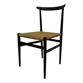 Vintage Italian rush seated chair, 1950s design minimalist