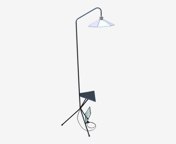 Lampadaire vintage 1960 abat-jour mauve et vert