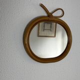 Vintage mirror 1960 apple rattan wicker bamboo - 32 x 33 cm