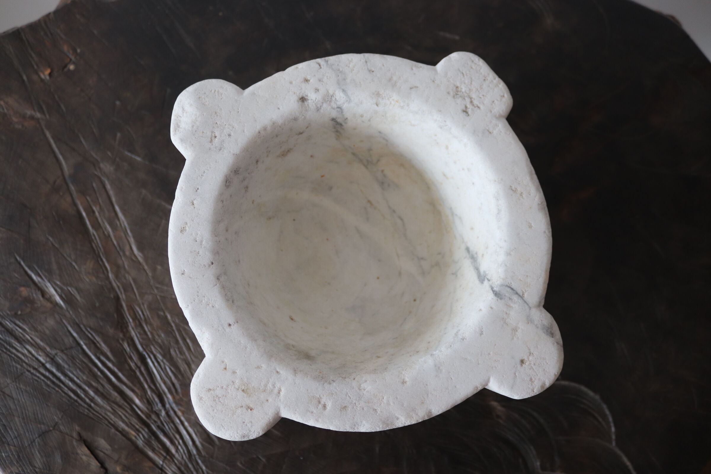 Antique white marble mortar