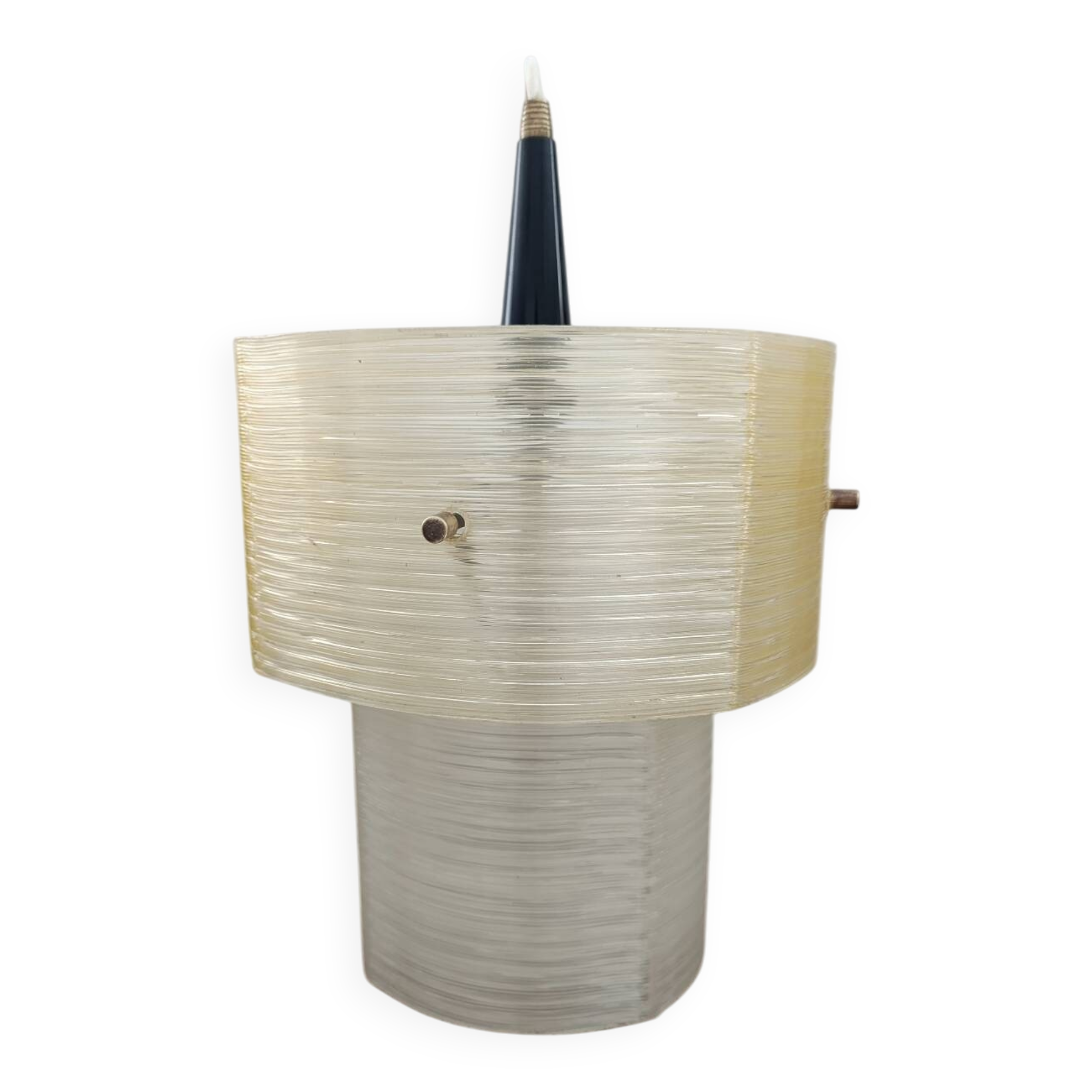 Plexiglas pendant light, two-tone ribbed plastic, 1970