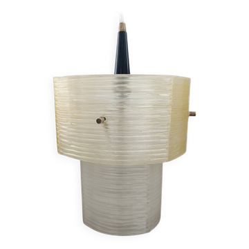 Plexiglas pendant light, two-tone ribbed plastic, 1970