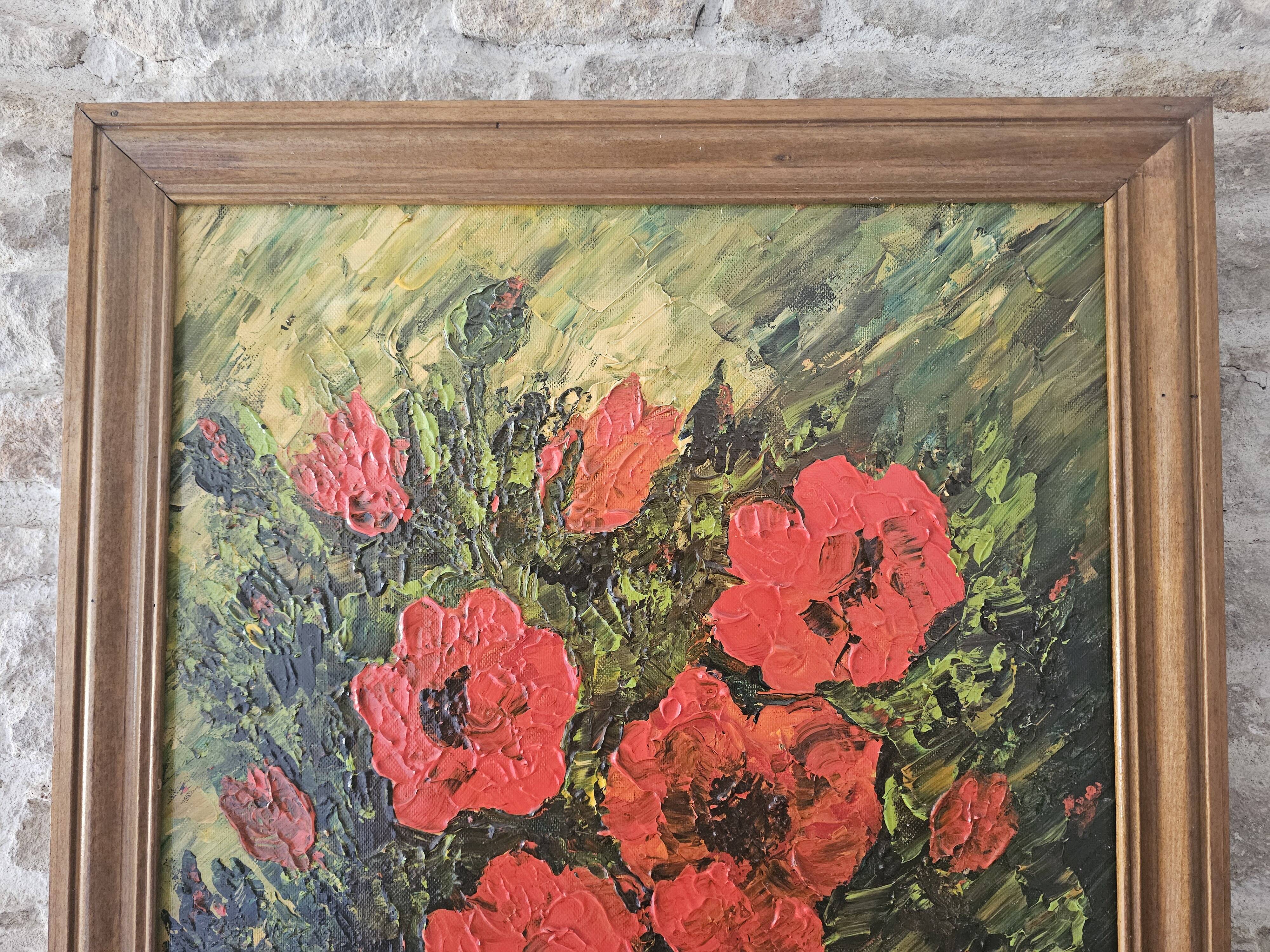 Oil on Canvas Still Life Flowers Poppies Signed P Livera
