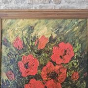 Tableau Huile sur Toile Nature morte fleurs Coquelicots Signé P Livera